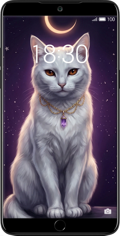 Силиконовый чехол Mystic White Cat Gothic Dark Purple Gold для Meizu 15 Plus - 6805u-1473 изображение 