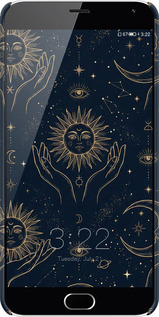 3D пластиковый матовый чехол Celestial Harmony: Sun & Moon Gold Mystic Pattern для Meizu M2 Note - 6778m-94 изображение 