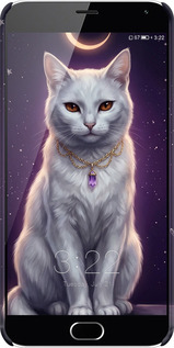 3D пластиковый матовый чехол Mystic White Cat Gothic Dark Purple Gold для Meizu M2 Note - 6805m-94 изображение 