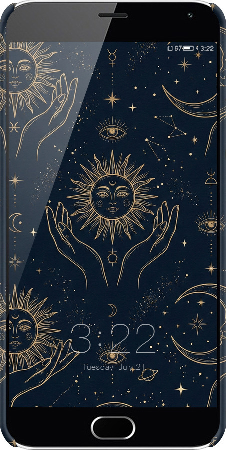 3D пластиковый матовый чехол Celestial Harmony: Sun & Moon Gold Mystic Pattern для Meizu M2 Note - 6778m-94 изображение 