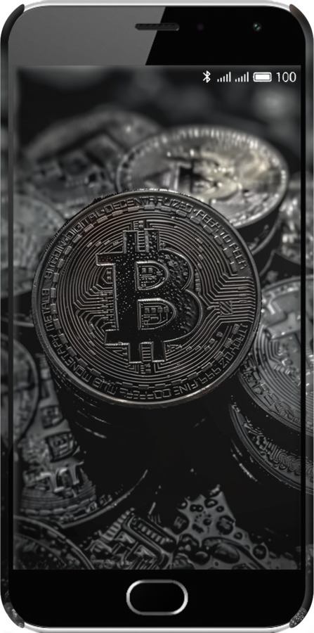 3D пластиковий глянцевий чехол Black Bitcoin для Meizu M2 - 6090c-185 изображение 