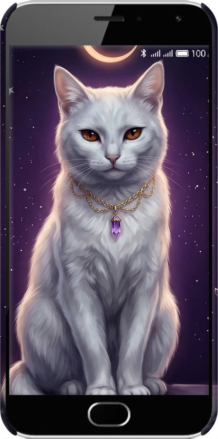 3D пластиковый глянцевый чехол Mystic White Cat Gothic Dark Purple Gold для Meizu M2 - 6805c-185 изображение 