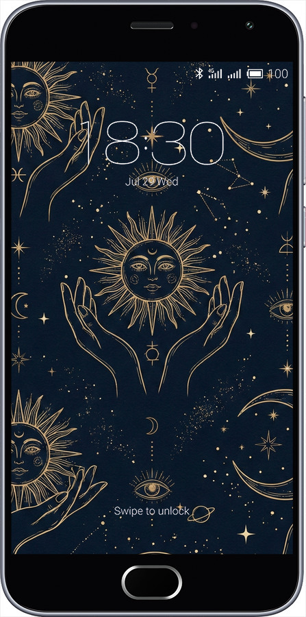 2D пластиковый чехол Celestial Harmony: Sun & Moon Gold Mystic Pattern для Meizu M2 - 6778t-185 изображение 