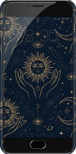 3D пластиковый матовый чехол Celestial Harmony: Sun & Moon Gold Mystic Pattern для Meizu M3 - 6778m-272 изображение 