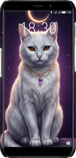 3D пластиковый матовый чехол Mystic White Cat Gothic Dark Purple Gold для Meizu M6s - 6805m-1364 изображение 