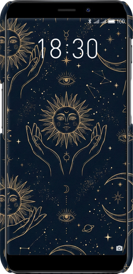 3D пластиковый матовый чехол Celestial Harmony: Sun & Moon Gold Mystic Pattern для Meizu M6s - 6778m-1364 изображение 