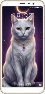 Силиконовый чехол Mystic White Cat Gothic Dark Purple Gold для Meizu M6T - 6805u-1536 изображение 
