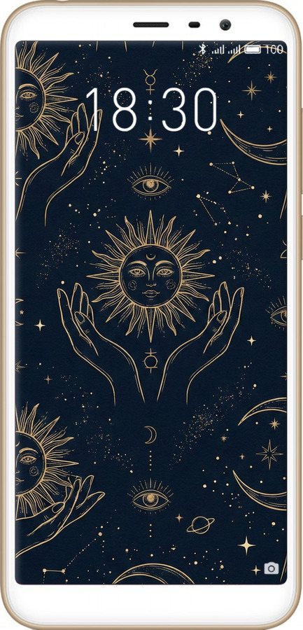 Силиконовый чехол Celestial Harmony: Sun & Moon Gold Mystic Pattern для Meizu M6T - 6778u-1536 изображение 