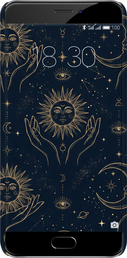 3D пластиковий матовий чехол Celestial Harmony: Sun & Moon Gold Mystic Pattern для Meizu MX6 - 6778m-259 изображение 