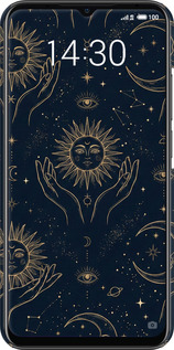 3D пластиковий матовий чехол Celestial Harmony: Sun & Moon Gold Mystic Pattern для Meizu Note 9 - 6778m-1689 изображение 