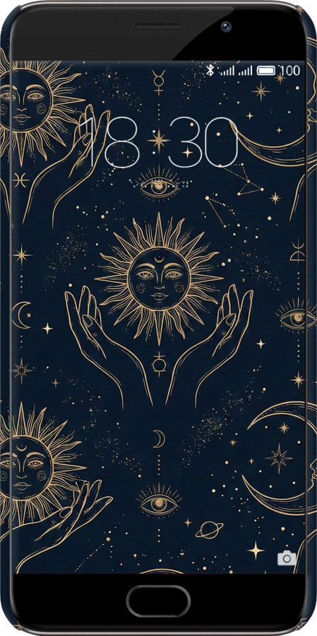 3D пластиковый матовый чехол Celestial Harmony: Sun & Moon Gold Mystic Pattern для Meizu Pro 6 Plus - 6778m-678 изображение 