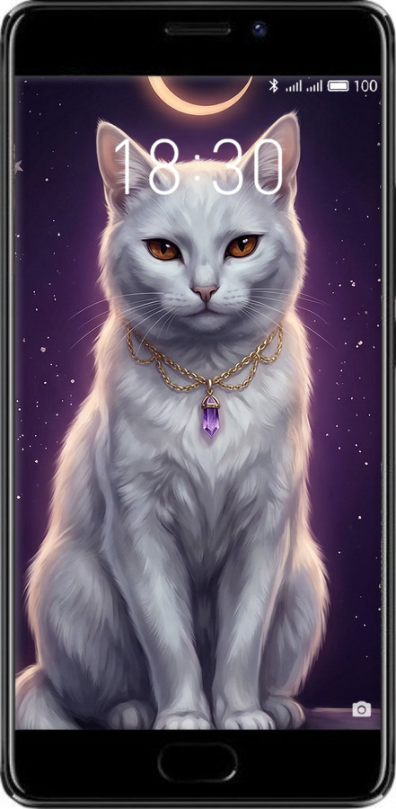 Силиконовый чехол Mystic White Cat Gothic Dark Purple Gold для Meizu Pro 7 Plus - 6805u-1131 изображение 