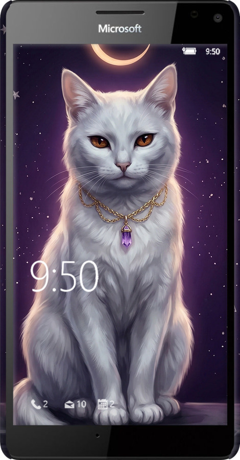 3D пластиковый глянцевый чехол Mystic White Cat Gothic Dark Purple Gold для Microsoft Lumia 950 XL Dual Sim - 6805c-407 изображение 