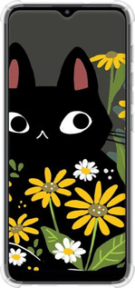 Силикон с усиленными углами чехол Черный кот с цветами для Motorola E20 - 6448sp-2509 изображение 