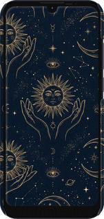 3D пластиковий матовий чехол Celestial Harmony: Sun & Moon Gold Mystic Pattern для Motorola E6i - 6778m-2355 изображение 