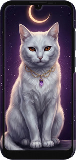 3D пластиковый матовый чехол Mystic White Cat Gothic Dark Purple Gold для Motorola E6i - 6805m-2355 изображение 