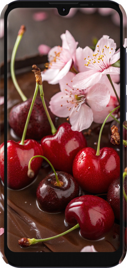 3D пластиковый матовый чехол Вишня в шоколаде для Motorola E6s - 6698m-2001 изображение 