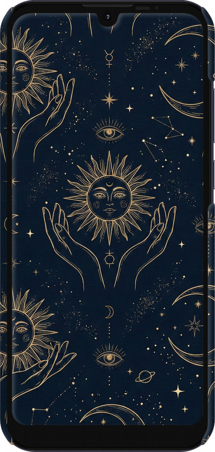 3D пластиковий матовий чехол Celestial Harmony: Sun & Moon Gold Mystic Pattern для Motorola E6i - 6778m-2355 изображение 