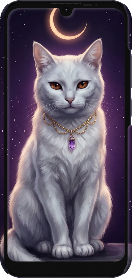 3D пластиковый матовый чехол Mystic White Cat Gothic Dark Purple Gold для Motorola E6i - 6805m-2355 изображение 