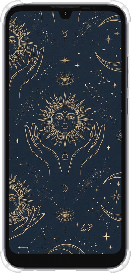Силіконовий протиударний с посиленими кутами чехол Celestial Harmony: Sun & Moon Gold Mystic Pattern для Motorola E6s - 6778sp-2001 изображение 