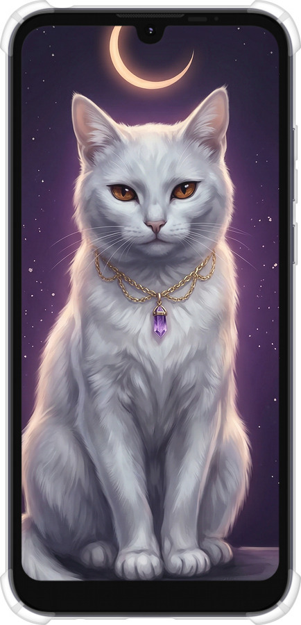 Силикон с усиленными углами чехол Mystic White Cat Gothic Dark Purple Gold для Motorola E6i - 6805sp-2355 изображение 