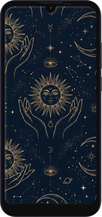 Силіконовий чехол Celestial Harmony: Sun & Moon Gold Mystic Pattern для Motorola E6i - 6778u-2355 изображение 
