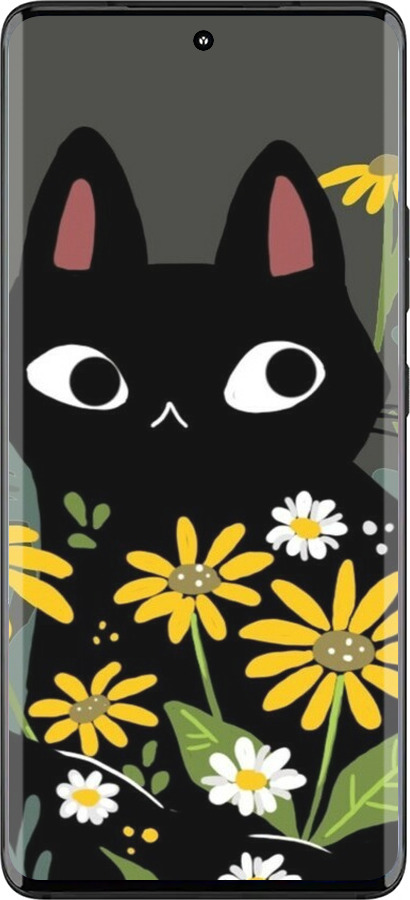 Силиконовый чехол Черный кот с цветами для Motorola Edge 30 Fusion 5G - 6448u-3198 изображение 