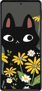 Силиконовый чехол Черный кот с цветами для Motorola Edge 30 Pro - 6448u-2826 изображение 