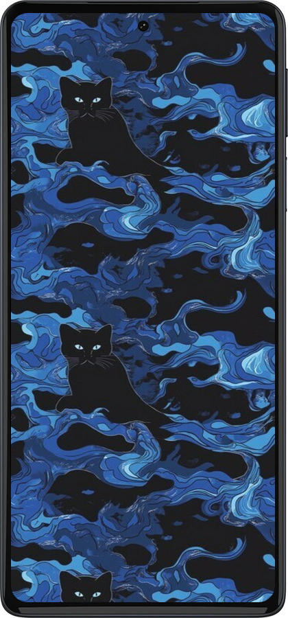 Силиконовый чехол Абстрактный узор черных котов на синем фоне для Motorola Edge 30 Pro - 6525u-2826 изображение 