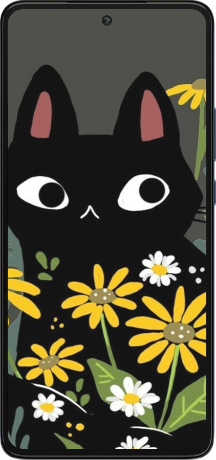 Силиконовый чехол Черный кот с цветами для Motorola Edge 30 - 6448u-2840 изображение 