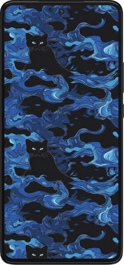 Силиконовый чехол Абстрактный узор черных котов на синем фоне для Motorola Edge 30 - 6525u-2840 изображение 