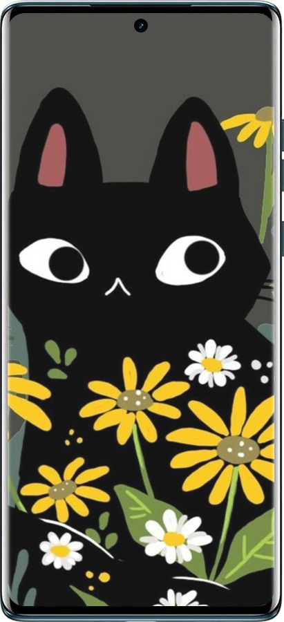 TPU чехол Чорний кіт з квітами для Motorola Edge 50 Fusion - 6448b-3748 изображение 