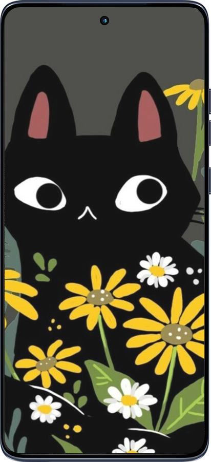 Силиконовый чехол Черный кот с цветами для Motorola Edge 60 Fusion 5G - 6448u-4021 изображение 