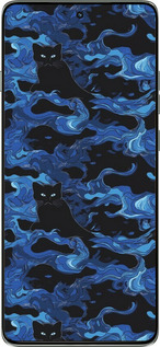Силиконовый чехол Абстрактный узор черных котов на синем фоне для Motorola Edge 60 Pro 5G - 6525u-4020 изображение 