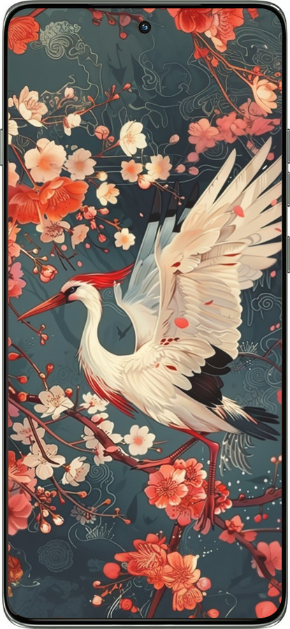 Силиконовый чехол Сакура и аист для Motorola Edge 60 Pro 5G - 6108u-4020 изображение 