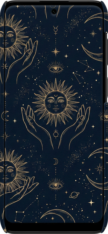 3D пластиковый матовый чехол Celestial Harmony: Sun & Moon Gold Mystic Pattern для Motorola G22 - 6778m-2681 изображение 