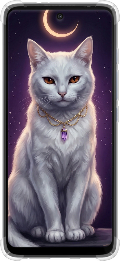 Силикон с усиленными углами чехол Mystic White Cat Gothic Dark Purple Gold для Motorola G60 - 6805sp-2467 изображение 
