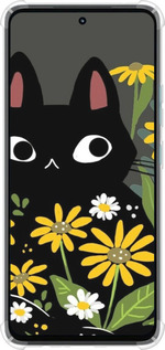 Силикон с усиленными углами чехол Черный кот с цветами для Motorola G72 - 6448sp-2859 изображение 