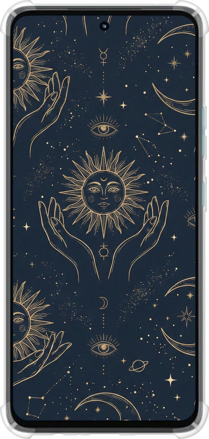 Силикон с усиленными углами чехол Celestial Harmony: Sun & Moon Gold Mystic Pattern для Motorola G72 - 6778sp-2859 изображение 