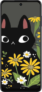Силиконовый чехол Черный кот с цветами для Motorola G73 - 6448u-3196 изображение 