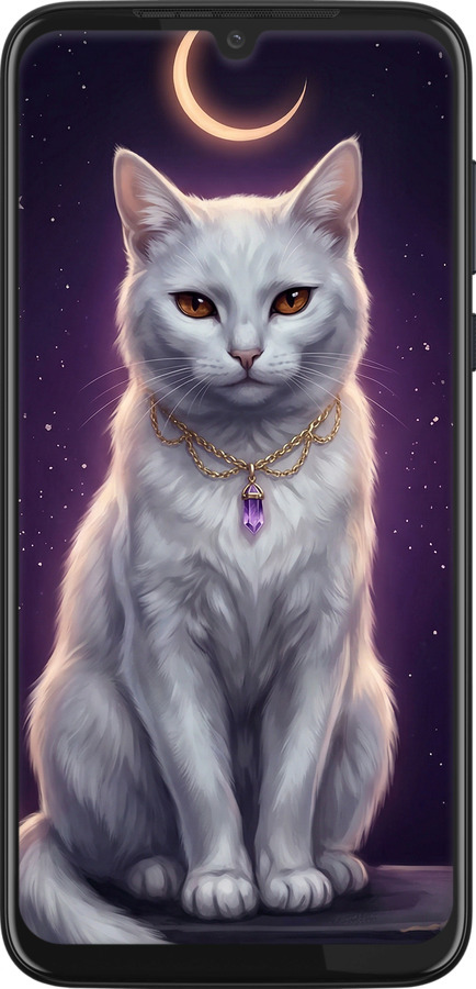 Силиконовый чехол Mystic White Cat Gothic Dark Purple Gold для Motorola G8 Plus - 6805u-1837 изображение 