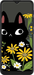 Силиконовый чехол Черный кот с цветами для Motorola G9 Play - 6448u-2105 изображение 