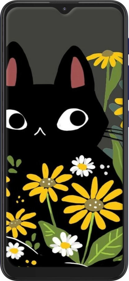 Силиконовый чехол Черный кот с цветами для Motorola G9 Play - 6448u-2105 изображение 