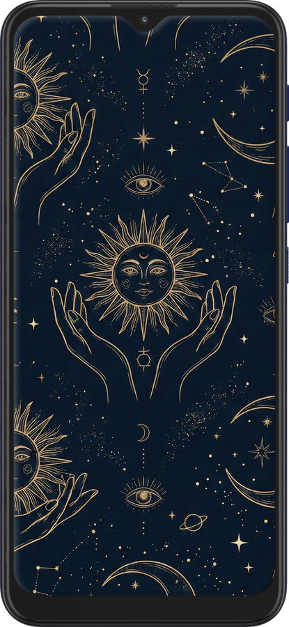 Силиконовый чехол Celestial Harmony: Sun & Moon Gold Mystic Pattern для Motorola G9 Play - 6778u-2105 изображение 