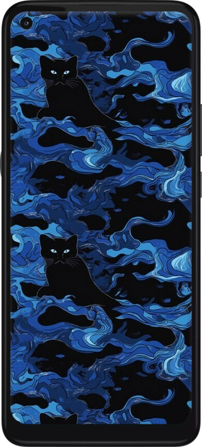 Силиконовый чехол Абстрактный узор черных котов на синем фоне для Motorola G9 Power - 6525u-2229 изображение 