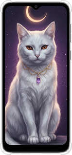 Силикон с усиленными углами чехол Mystic White Cat Gothic Dark Purple Gold для Motorola Moto E13 - 6805sp-3053 изображение 
