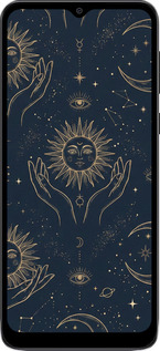 Силиконовый чехол Celestial Harmony: Sun & Moon Gold Mystic Pattern для Motorola Moto E13 - 6778u-3053 изображение 