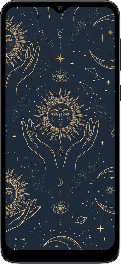 Силиконовый чехол Celestial Harmony: Sun & Moon Gold Mystic Pattern для Motorola Moto E13 - 6778u-3053 изображение 
