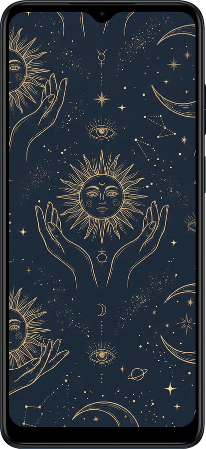 Силіконовий чехол Celestial Harmony: Sun & Moon Gold Mystic Pattern для Motorola Moto E22 - 6778u-2974 изображение 