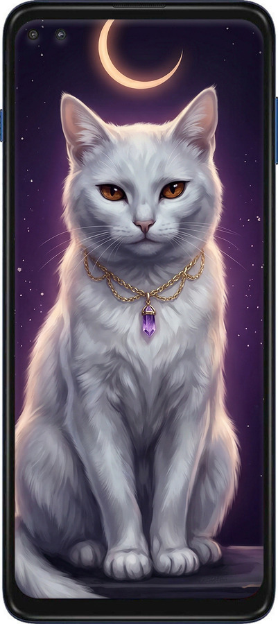 Силиконовый чехол Mystic White Cat Gothic Dark Purple Gold для Motorola Moto G Plus - 6805u-2202 изображение 
